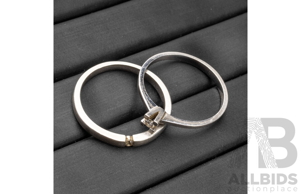 925 Sterling Silver Diamond Solitaire Engagement & Wedding Ring Set - Size M.5/N