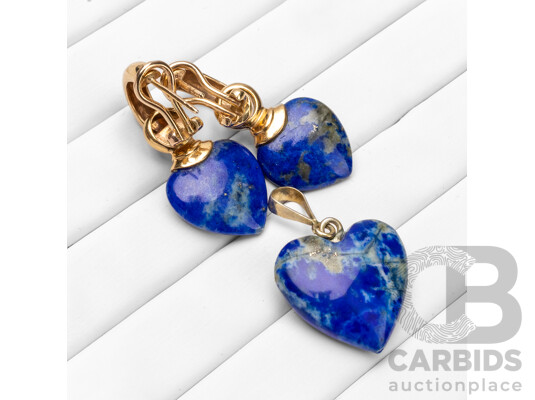 9ct Yellow Gold/Sterling Silver & Lapis Lazuli Earrings & Pendant Set
