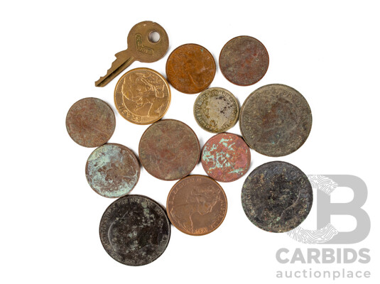Collection of Vintage Coins Including Australian 1952 Silver Threepence and Great Britain 1907 Half Penny