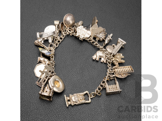 Sterling Silver World Charm Bracelet - 74.08gms