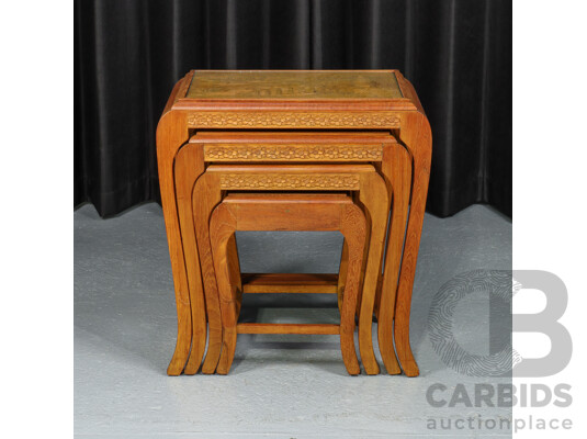Nest of Four Carved Chinese Hardwood Side Tables
