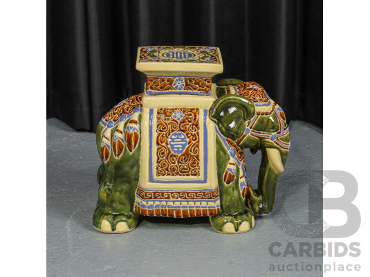 Glazed Ceramic Elephant Form Plant Stand