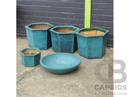 Collection of Turquoise Ceramic Garden Pots