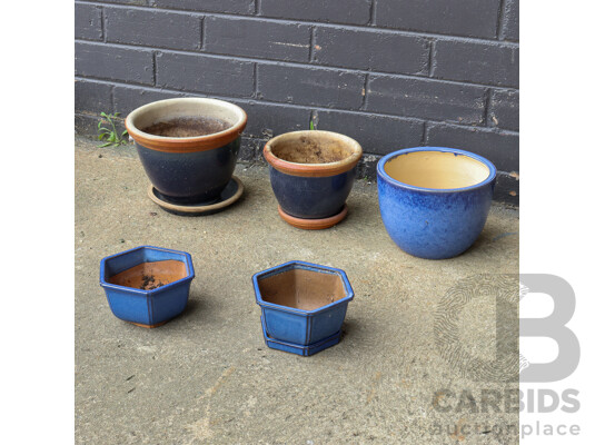 Collection of Blue Ceramic Garden Pots