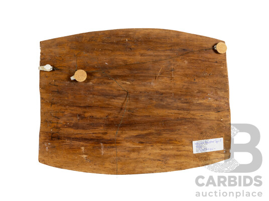 Paddy Dhatangu (20th Century, Indigenous-Australian, c1914-1993), Wagilak Ancestor Spirit Fish, Natural Pigments on Eucalyptus Bark Panel, 41H x 52W cm