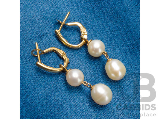 18ct Yellow Gold & Cultured Pearl Earrings - 5.17gms