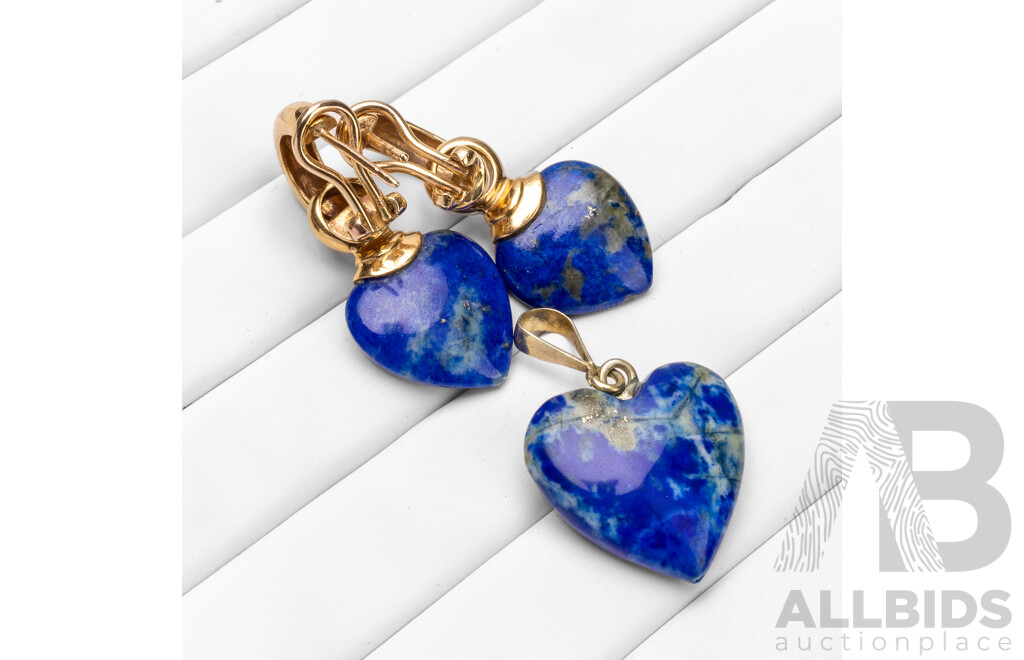 9ct Yellow Gold/Sterling Silver & Lapis Lazuli Earrings & Pendant Set