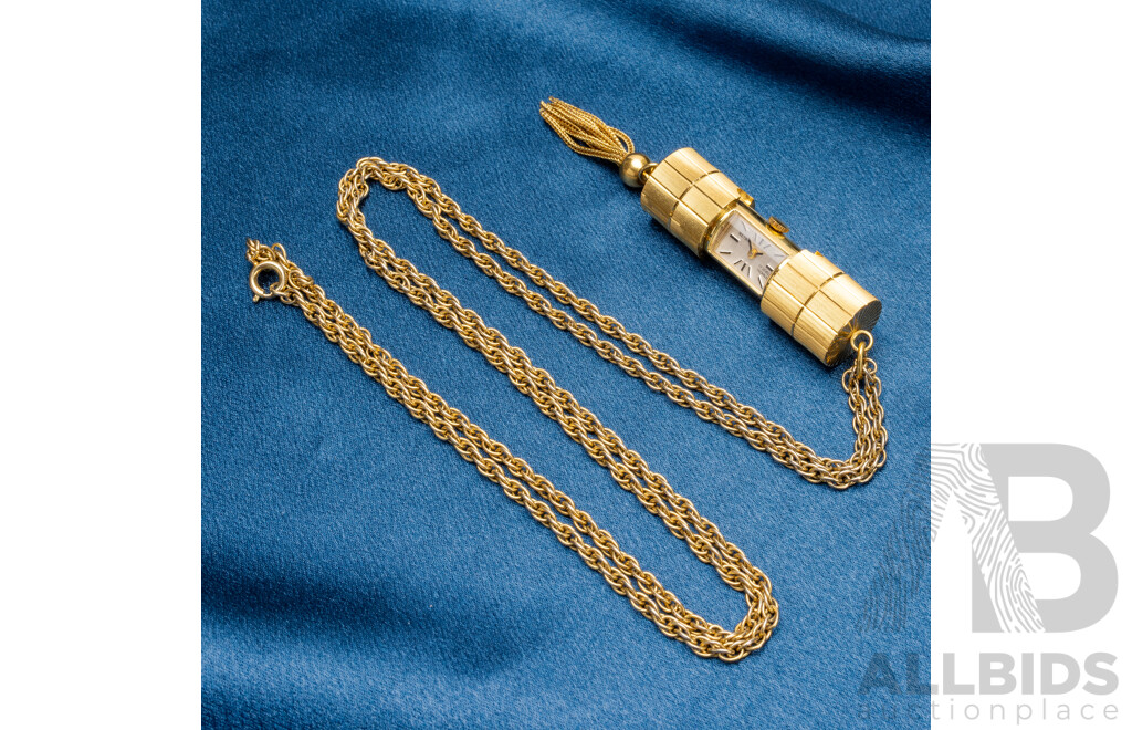 Vintage Gold Plated Metal Retax 17 Jewel Incabloc Manual Wind Cylindrical Necklace Watch