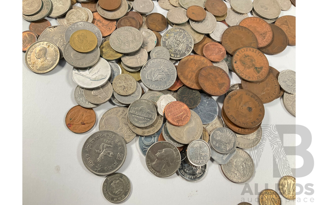 Collection of Vintage International Coins Including Australian Silver Sixpence, Three Threepence, USA, Indonesia, New Caladonia, Canada, France, Italy, Hong Kong, Singapore