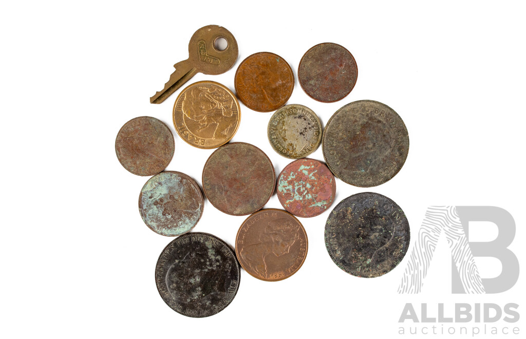 Collection of Vintage Coins Including Australian 1952 Silver Threepence and Great Britain 1907 Half Penny