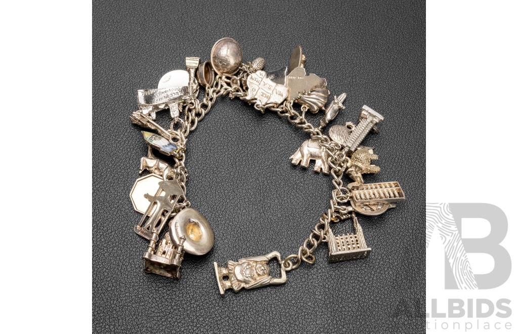 Sterling Silver World Charm Bracelet - 74.08gms