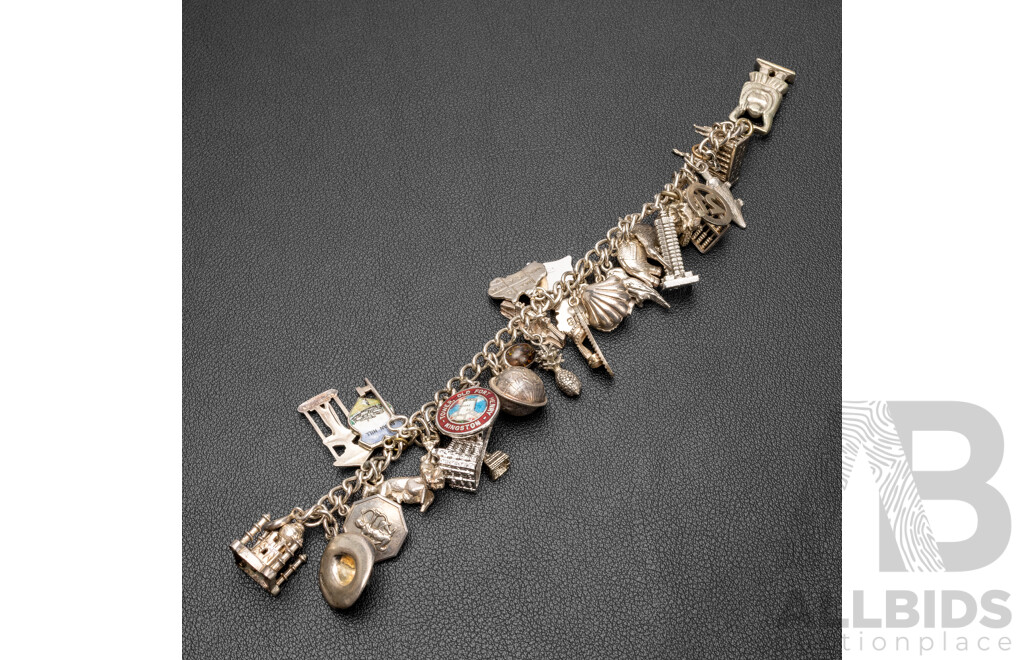 Sterling Silver World Charm Bracelet - 74.08gms