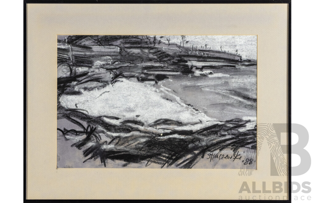 Stiaczewski (20th Century, Active c1980s), Muted Horizon (1988), Original Pastel Drawing, 45H x 60W cm (frame)
