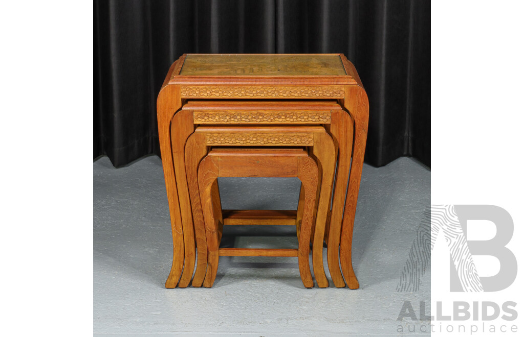 Nest of Four Carved Chinese Hardwood Side Tables