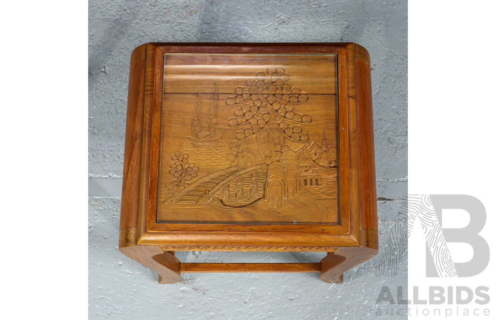 Nest of Four Carved Chinese Hardwood Side Tables