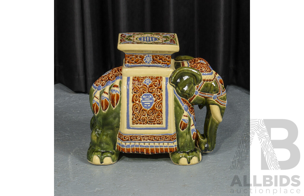 Glazed Ceramic Elephant Form Plant Stand