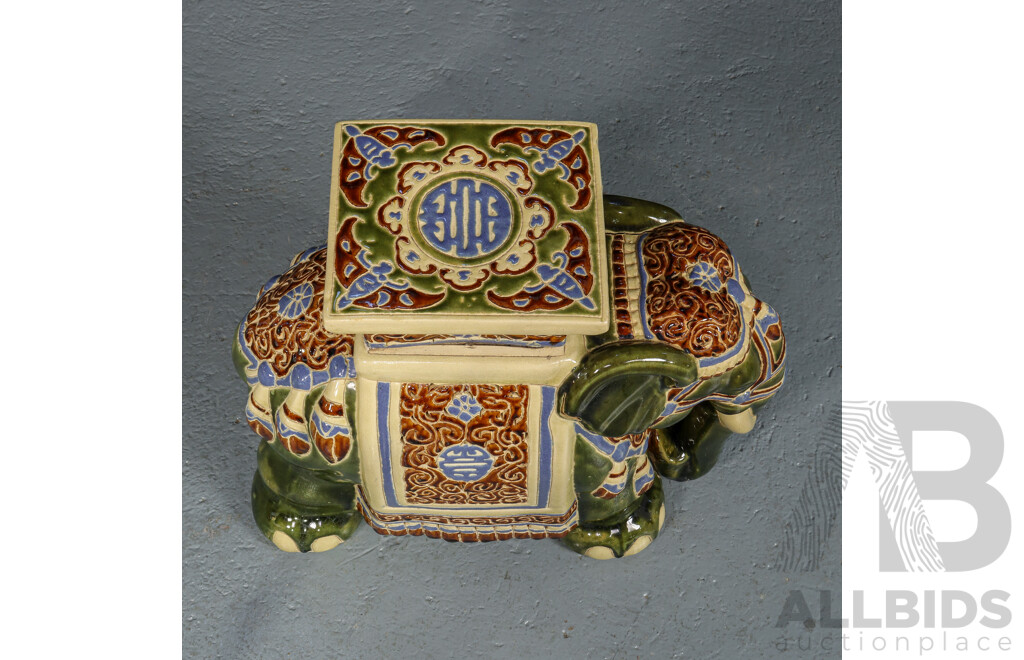 Glazed Ceramic Elephant Form Plant Stand