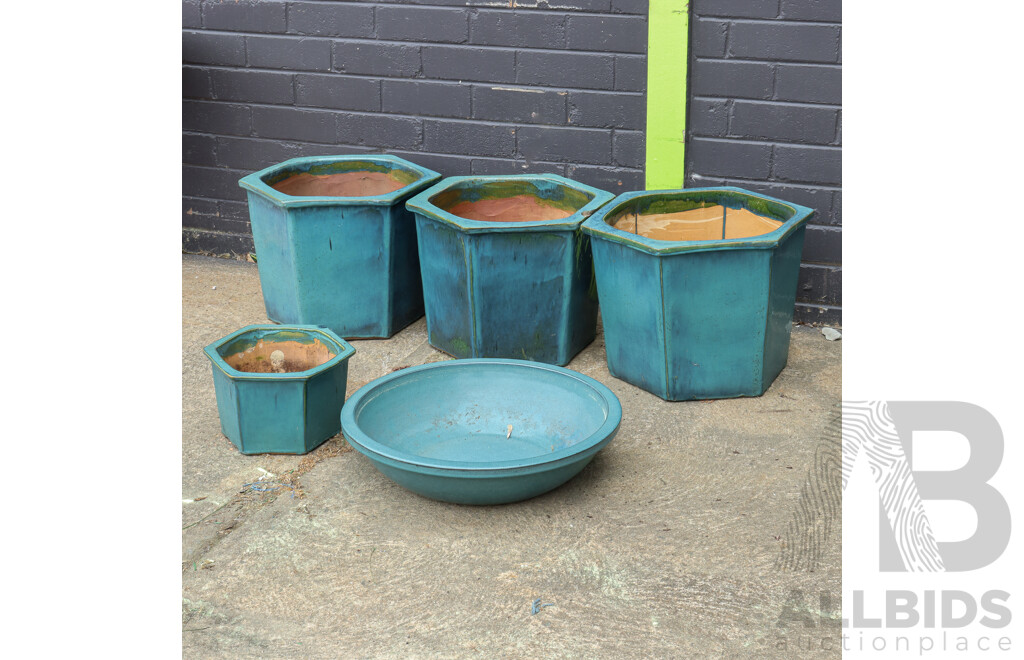 Collection of Turquoise Ceramic Garden Pots