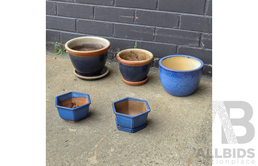 Collection of Blue Ceramic Garden Pots