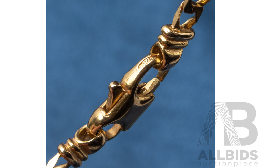 9ct Yellow Gold Square Curb & Fancy Bar Link Necklace. Length - 62cms