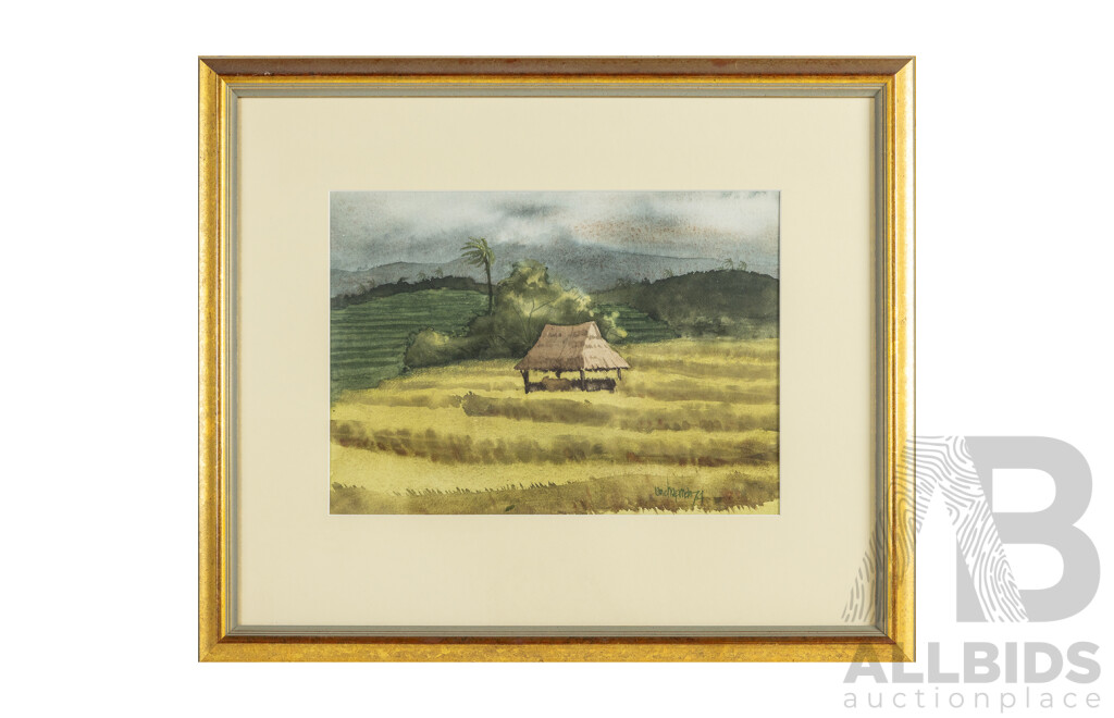 Ian Chapman (20th Century, Australian, 1946-), Storm Over Bedugul (1974) Original Vintage Watercolour, 51H x 60W cm (frame)