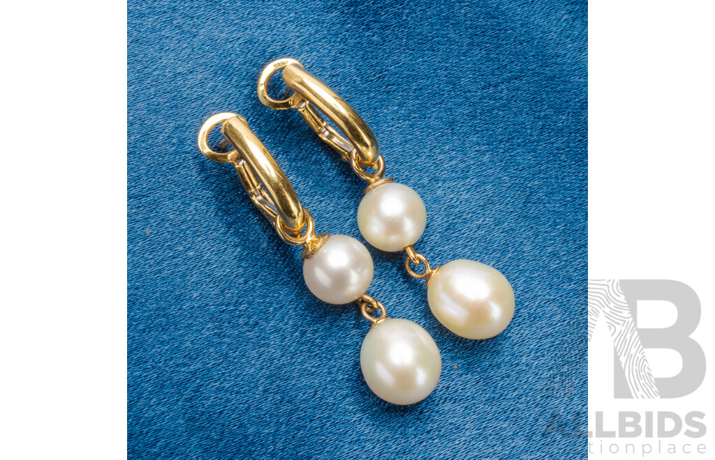 18ct Yellow Gold & Cultured Pearl Earrings - 5.17gms