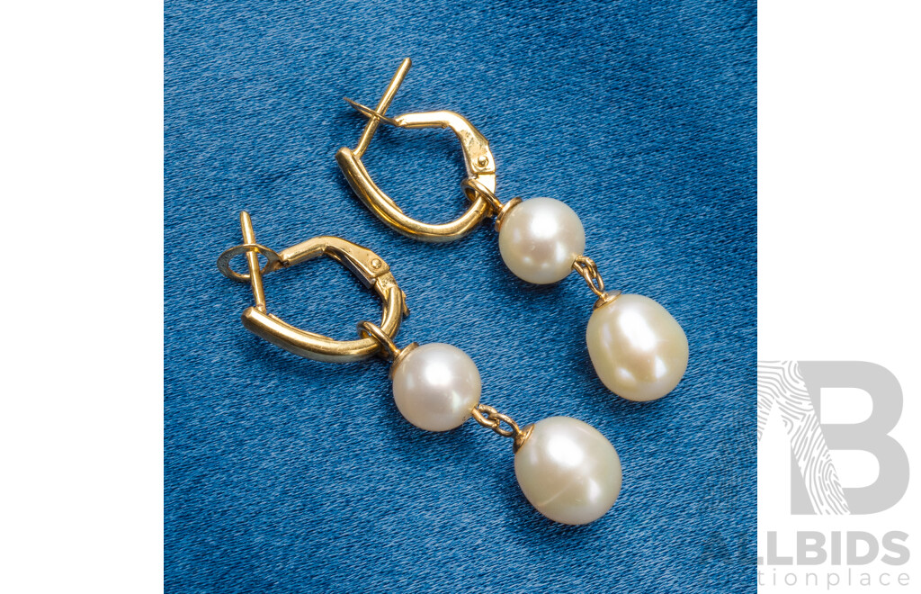 18ct Yellow Gold & Cultured Pearl Earrings - 5.17gms