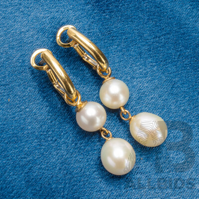 18ct Yellow Gold & Cultured Pearl Earrings - 5.17gms