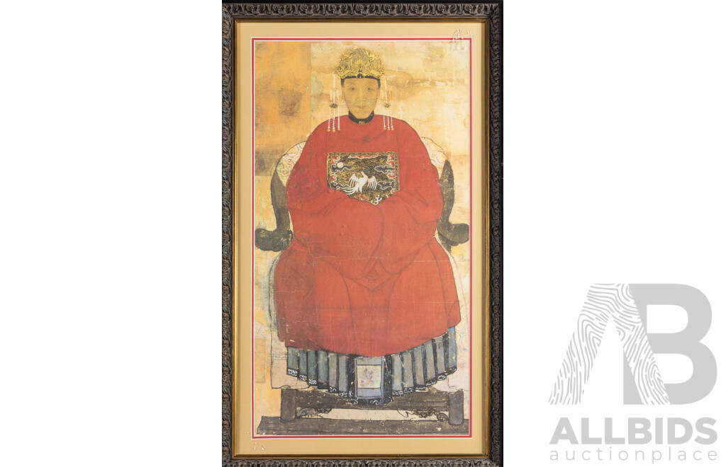 Artists Unknown (20th Century), Anonymous Portraits of Civil Official of the Qing Dynasty Imperial Court Husband, Alongside His Wife, Reproduction Colour Prints After Originals, 81H x 49W cm (frames) (2)