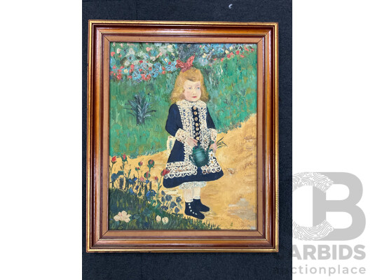 Reproduction “Girl with the Watering Can” by Renoir - Oil on Board, Richard Hansen “Mountains” Oil on Board -Lot of 2