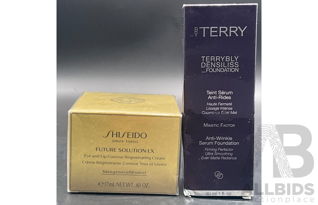 By TERRY Terrybly Densiliss Foundation 30ml and SHISEIDO Ginza Tokyo Future Solution LX Eye and Lip Contour Regenarating Cream 17ml - Lot of 2
