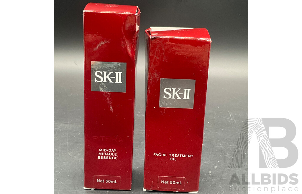SK-II Mid-Day Miracle Essence 50ml and Facial Treatment Oil 50ml - Lot of 2
