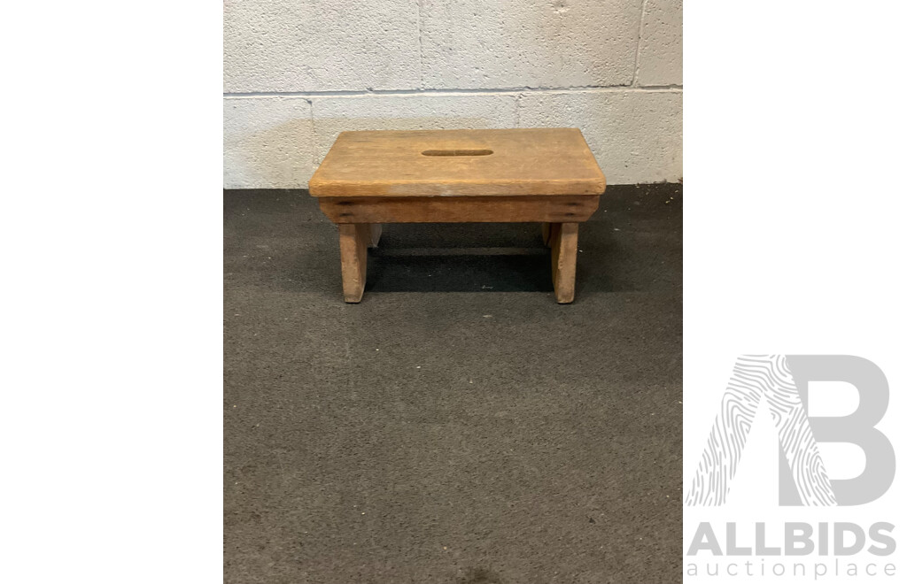 Outdoor Folding Butler's Tray, Rustic Wooden Footstool & Pair of Vintage Metal Barstools - Lot of 4