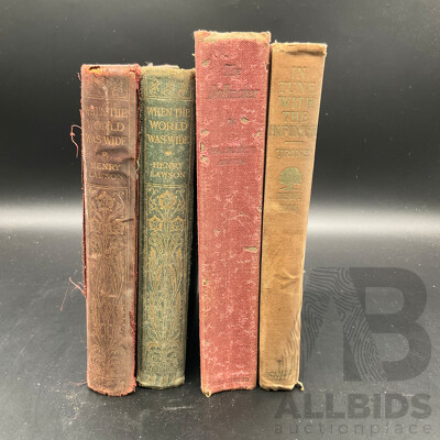 Collection of Antique Books, Including Henry Lawson ''When the World Was Wide, in Tune with the Infinite by Ralph Waldo Trine and More - Lot of 4