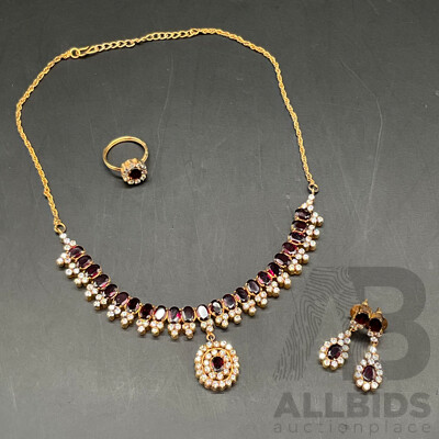 Floral Necklace, Ring & Earring Set