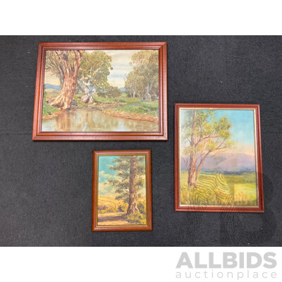 Unknown Artists , Oil on Board - Lot of 3