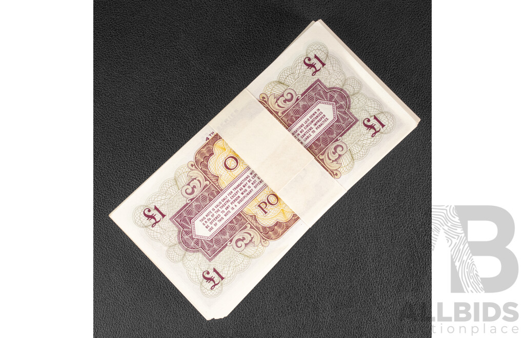 One Hundred British Armed Forces 1962 UNC One Pound Banknotes, Consecutive K2 426201 - K2 426300