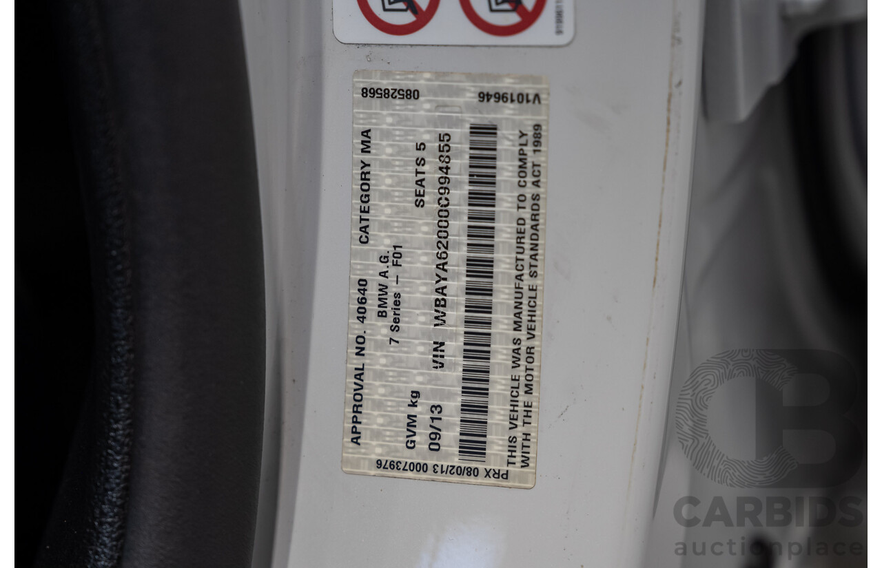 09/2013 BMW 740i F01 MY14 4d Sedan Mineral White Metallic Turbo 3.0L