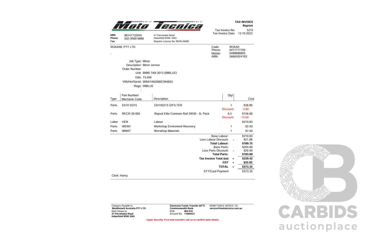 09/2013 BMW 740i F01 MY14 4d Sedan Mineral White Metallic Turbo 3.0L