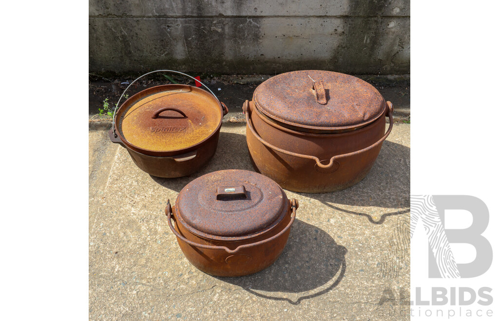 Collection of Three Cast Iron Pots
