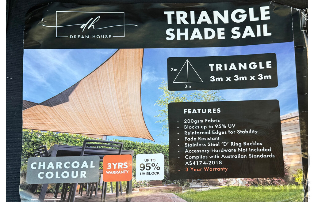 Charcoal Triangle Shade Sail 3m x 3m x 3m - Valued at $40