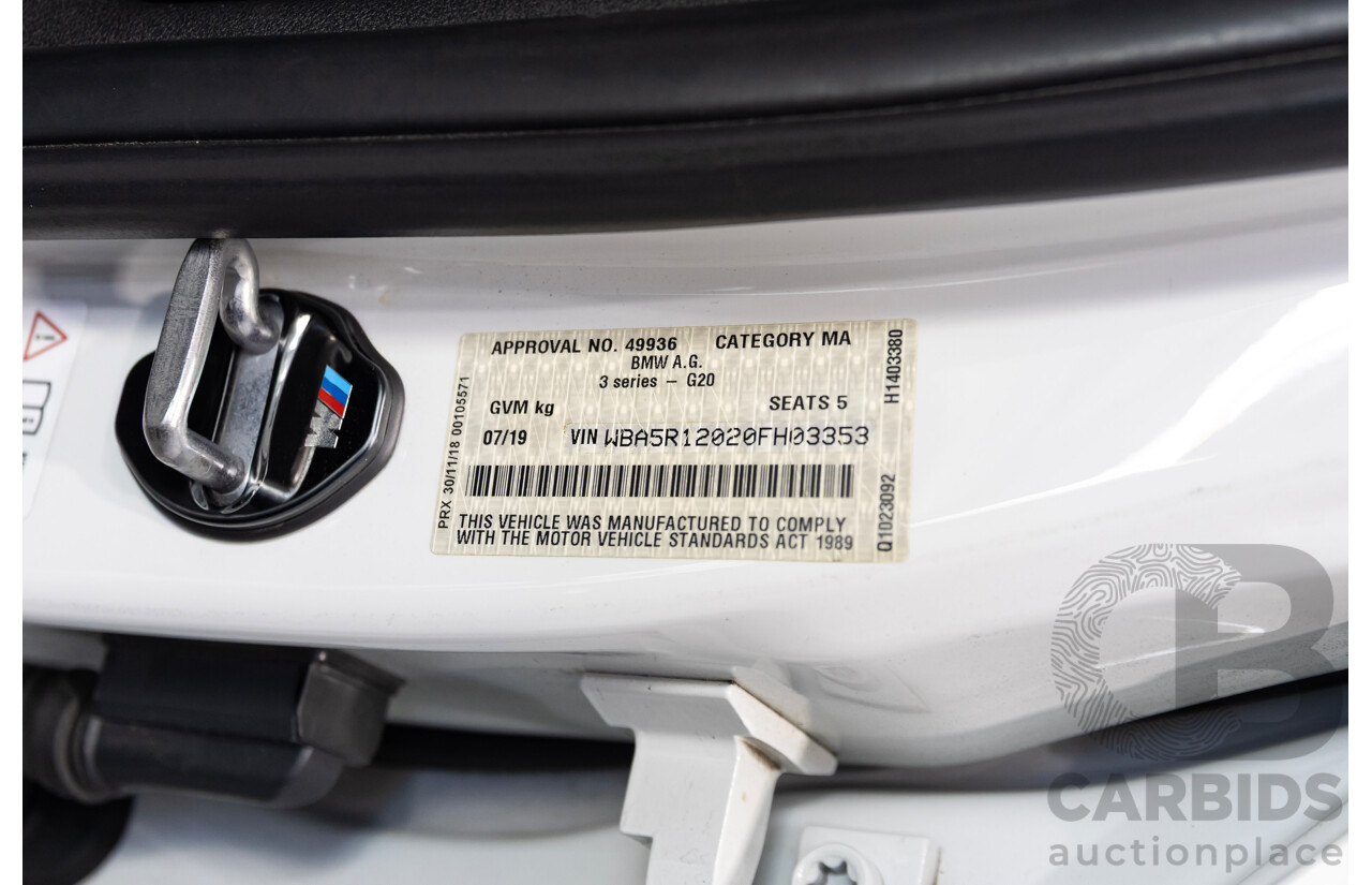 07/2019 BMW 330i G20 MY19 4d Sedan Alpine White Turbo 2.0L