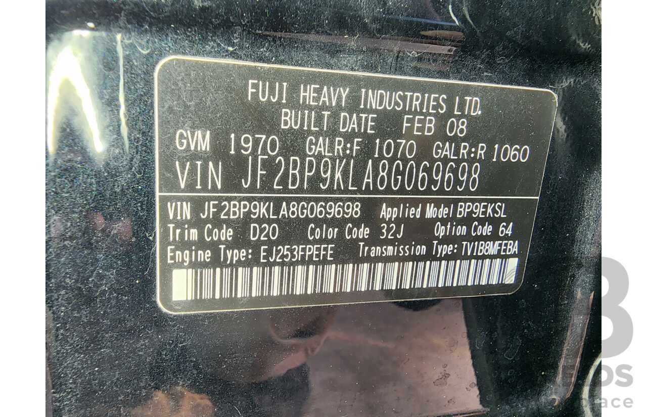 10/2008 Subaru Outback 2.5i MY08 4d Wagon Black 2.5L
