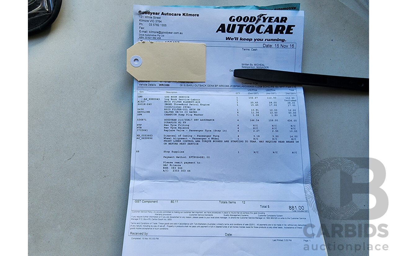 10/2008 Subaru Outback 2.5i MY08 4d Wagon Black 2.5L
