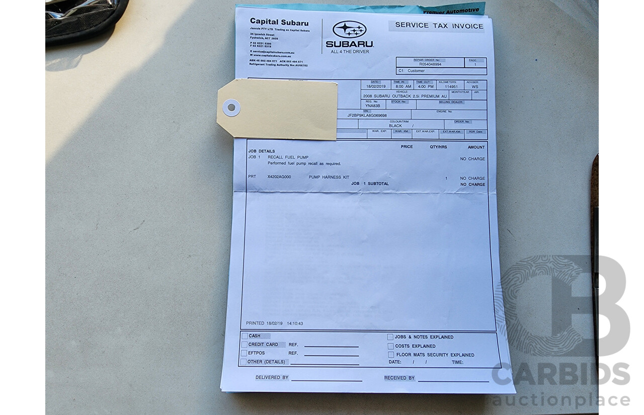 10/2008 Subaru Outback 2.5i MY08 4d Wagon Black 2.5L