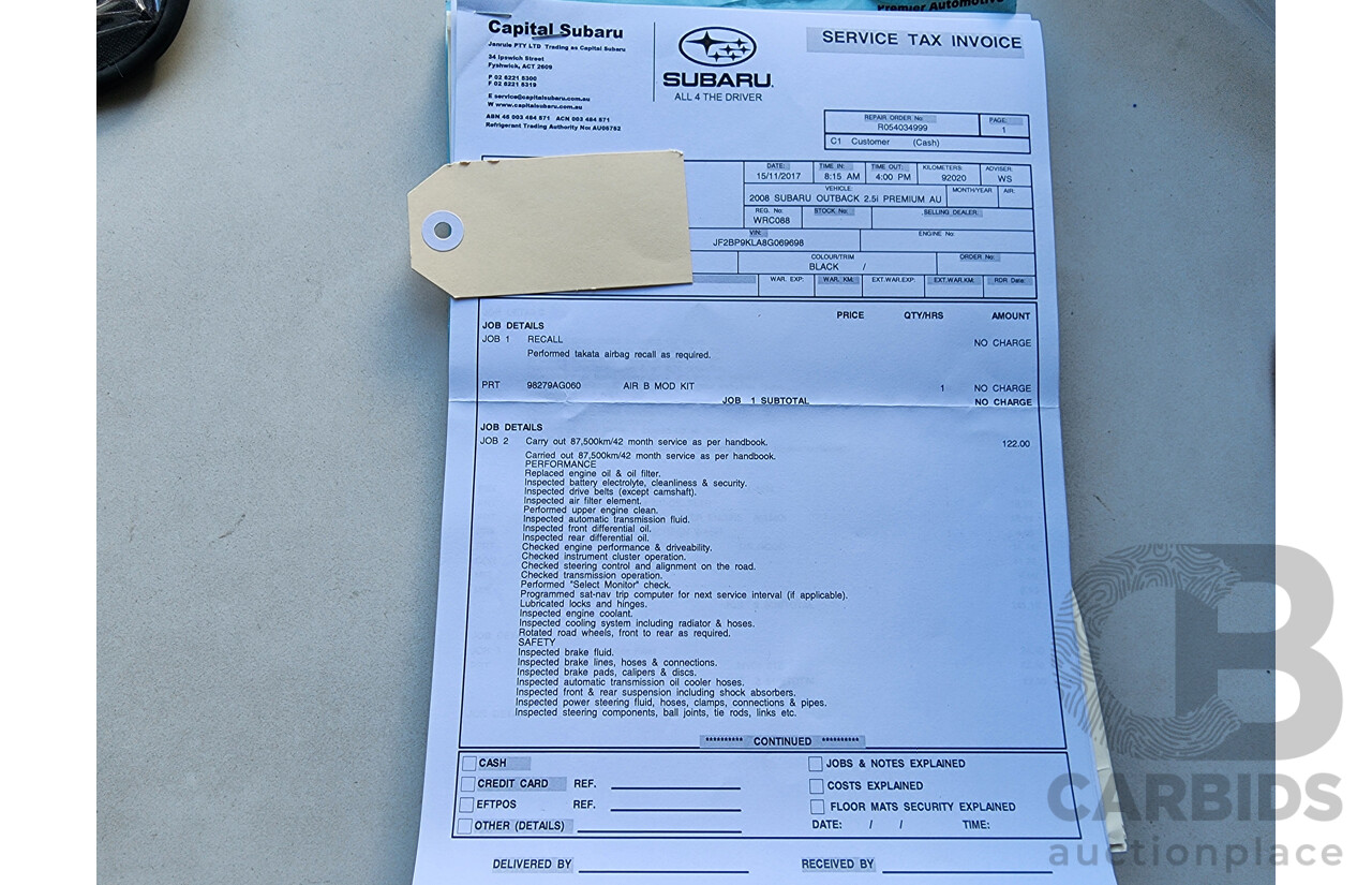 10/2008 Subaru Outback 2.5i MY08 4d Wagon Black 2.5L