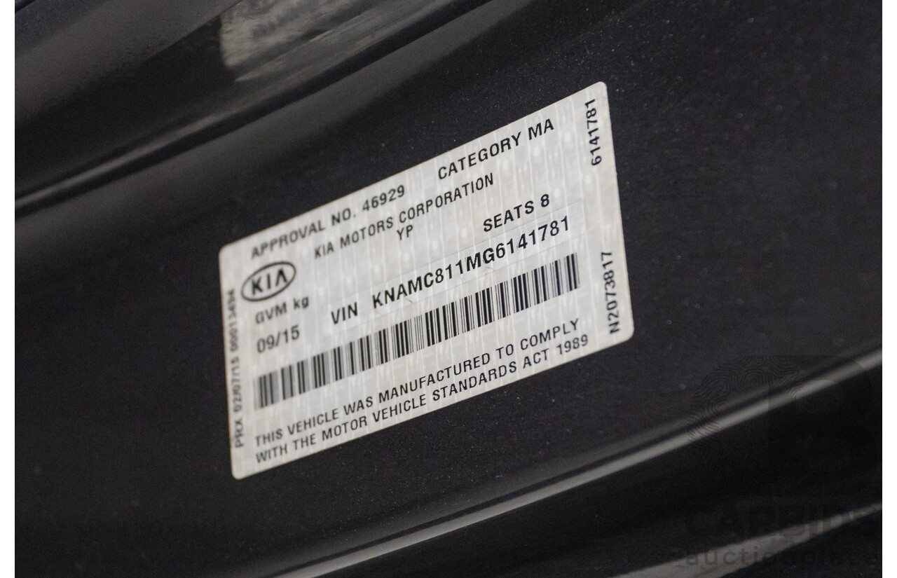 9/2015 Kia Carnival Platinum YP 4d Wagon Graphite Grey V6 3.3L - 8 Seater