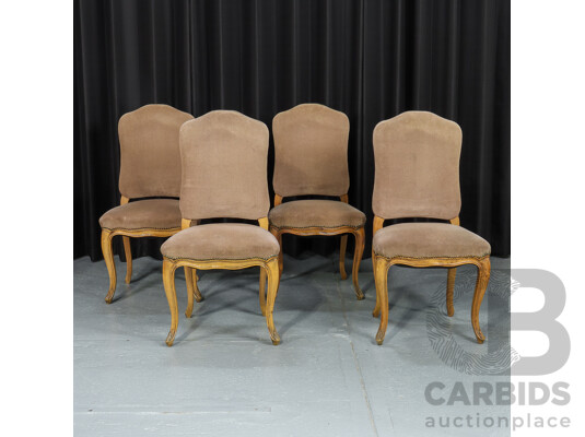 Set of Four French Elm Upholstered Dining Chairs