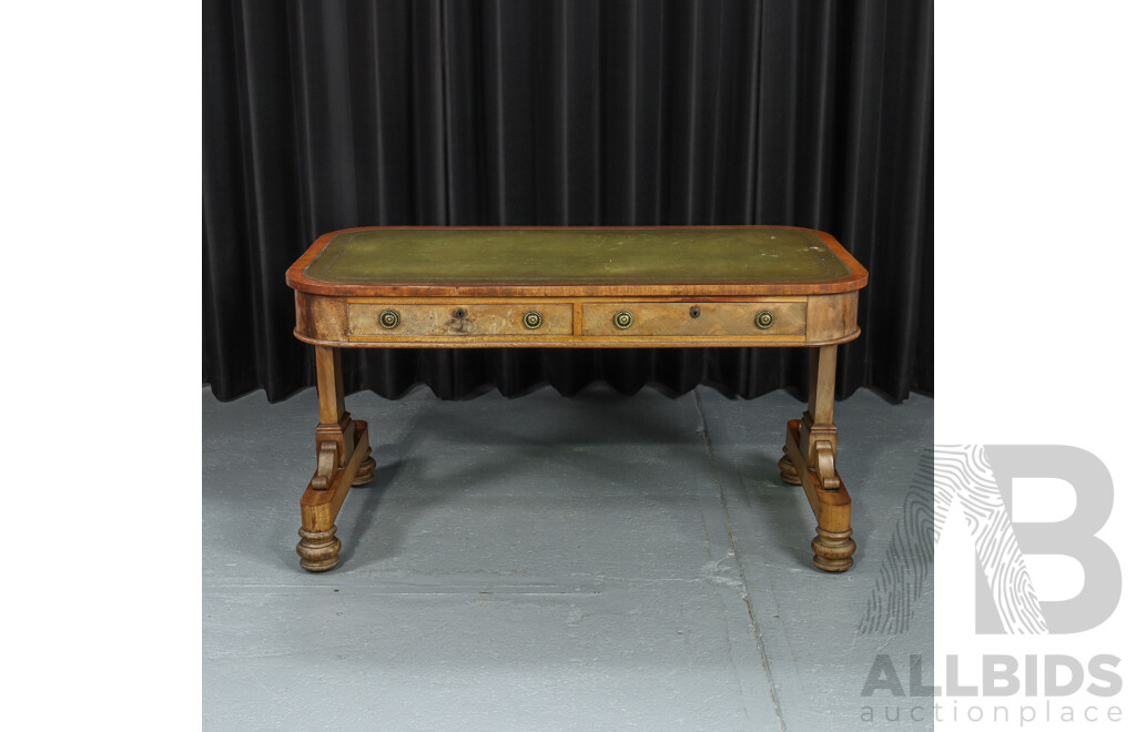 Victorian Mahogany Leather Top Library Table