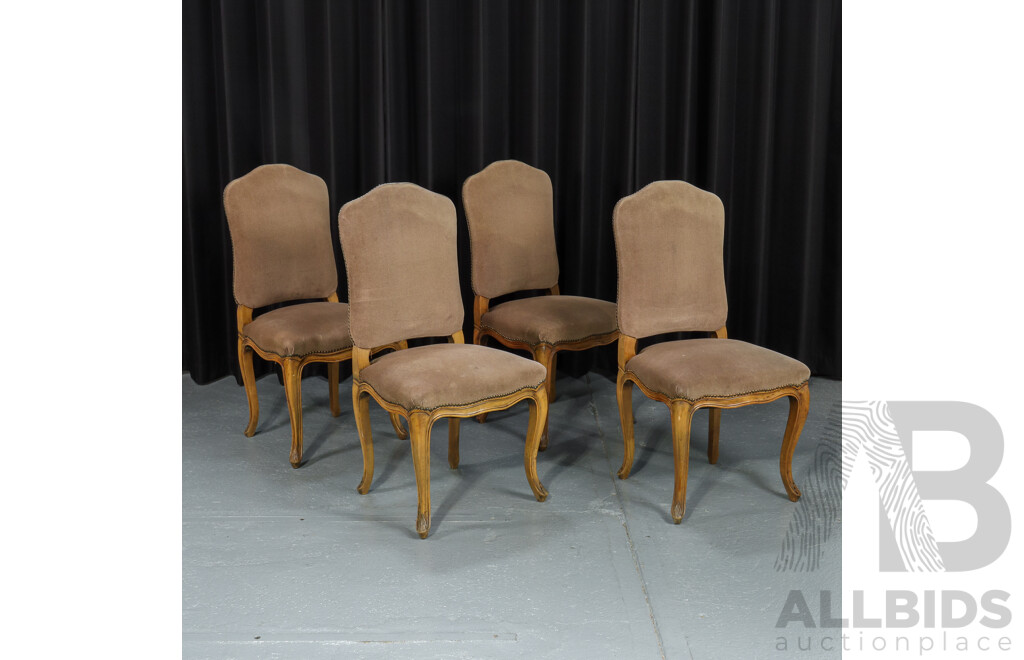 Set of Four French Elm Upholstered Dining Chairs